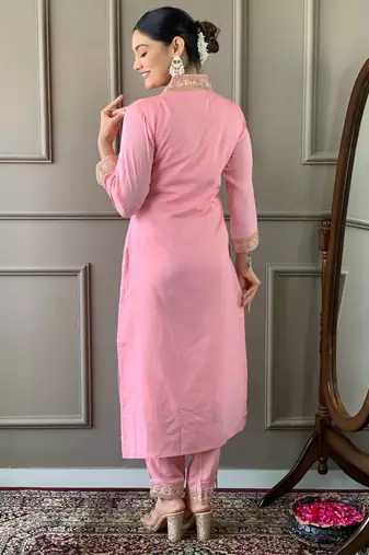 Beautifully pink colour viscosee silk fabric girlie partywear embroidered suit
