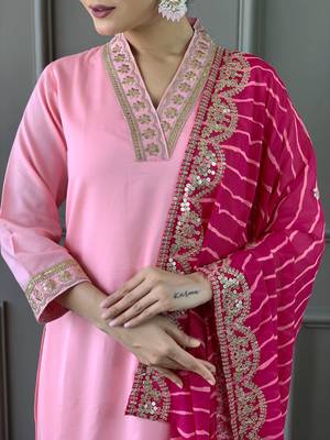 Beautifully pink colour viscosee silk fabric girlie partywear embroidered suit 3