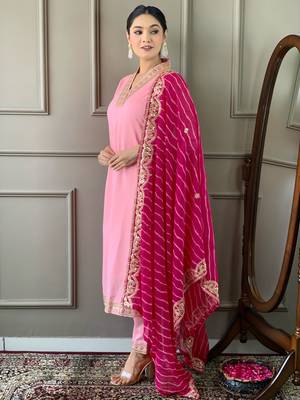 Beautifully pink colour viscosee silk fabric girlie partywear embroidered suit 4