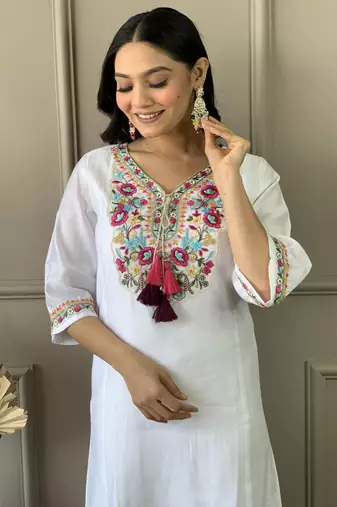 Beautifully off white colour chanderi fabric girlie partywear embroidered suit