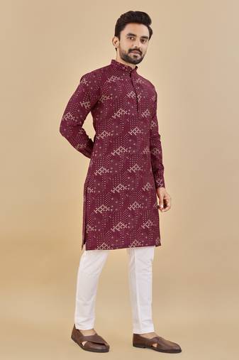 Wine printed soft cotton straight kurta