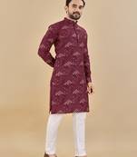 Wine printed soft cotton straight kurta