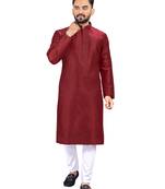 Maroon plain silk cotton straight kurta