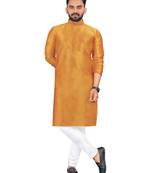 Orange plain silk cotton straight kurta