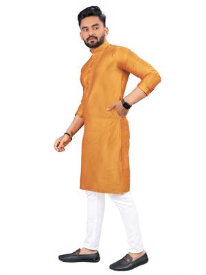 Orange plain silk cotton straight kurta 2