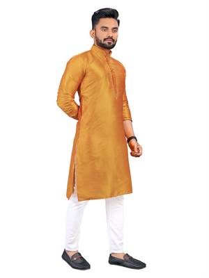 Orange plain silk cotton straight kurta 3