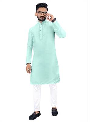Light green plain silk cotton straight kurta 1
