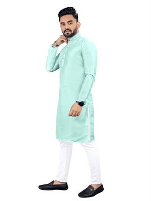 Light green plain silk cotton straight kurta 2