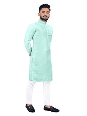 Light green plain silk cotton straight kurta 3