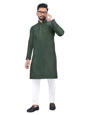 Green plain silk cotton straight kurta 1