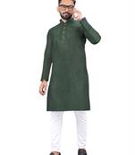 Green plain silk cotton straight kurta