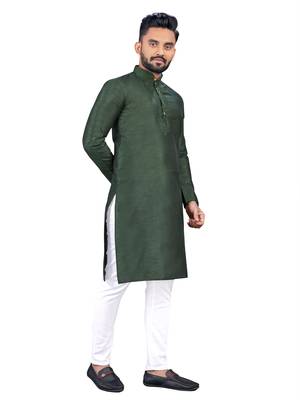 Green plain silk cotton straight kurta 2