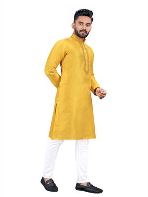 Yellow plain silk cotton straight kurta 2
