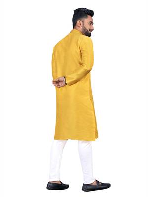 Yellow plain silk cotton straight kurta 3