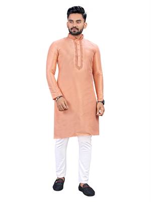 Peach plain silk cotton straight kurta 1