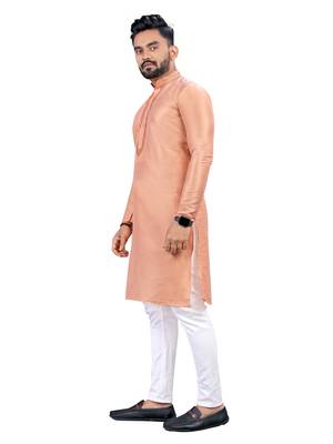 Peach plain silk cotton straight kurta 2