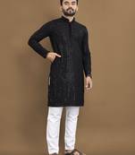 Black embroidered rayon cotton straight kurta with payjama