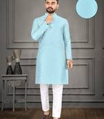 Sky blue jacquard weaving straight kurta