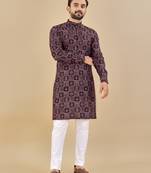 Purple printed soft cotton straight kurta