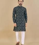 Navy blue printed soft cotton straight kurta