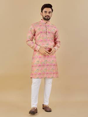 Pink printed soft cotton straight kurta 1