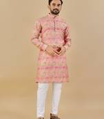 Pink printed soft cotton straight kurta