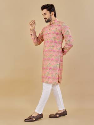 Pink printed soft cotton straight kurta 2