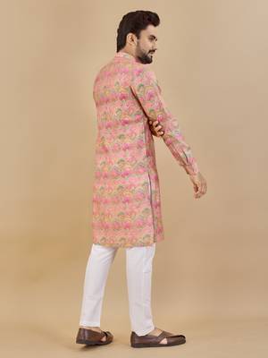 Pink printed soft cotton straight kurta 3