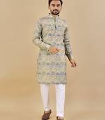 Grey printed soft cotton straight kurta