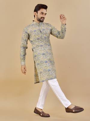 Grey printed soft cotton straight kurta 2