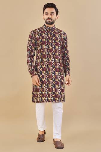 Multicolor printed soft cotton straight kurta with payjama