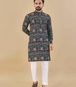 Navy blue printed soft cotton straight kurta