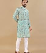 Sky blue printed soft cotton straight kurta