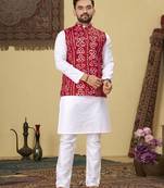 Red printed soft cotton straight koti kurta