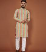 Multicolor weaving soft linen straight kurta