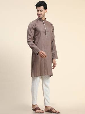 Brown cotton straight kurta 1