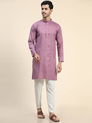 Purple cotton straight kurta 1