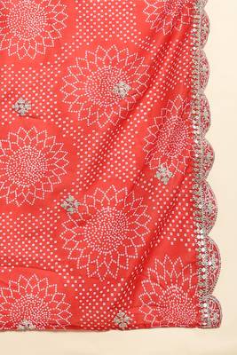 Trendmalls Women's Cotton Embroidery Work Salwar Suit with Bandhani Print Dupatta Set 6
