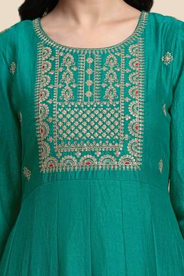  Art Silk Embroidery Salwar Suit Set A line Pleated Kurta Pant with Dupatta 5