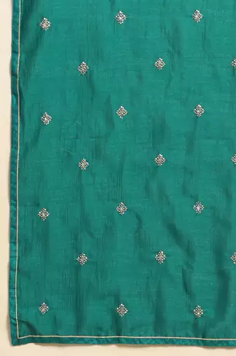 Trendmalls  Art Silk Embroidery Salwar Suit Set A line Pleated Kurta Pant with Dupatta