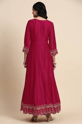 Women's Art Silk Pink Embroidery Salwar Suit Kurta Pant with Dupatta Set 3