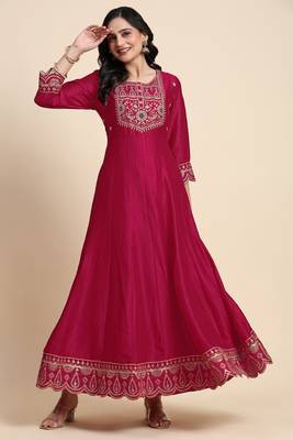 Women's Art Silk Pink Embroidery Salwar Suit Kurta Pant with Dupatta Set 4