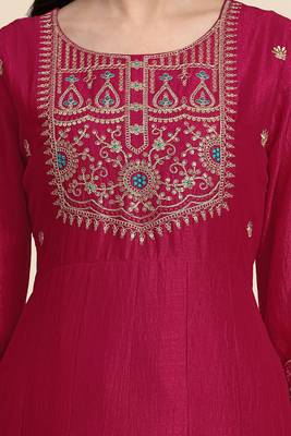 Women's Art Silk Pink Embroidery Salwar Suit Kurta Pant with Dupatta Set 5