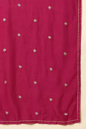 Trendmalls Women's Art Silk Pink Embroidery Salwar Suit Kurta Pant with Dupatta Set
