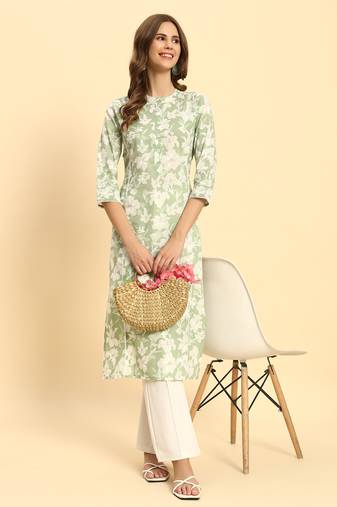 Women Trending Floral Printed Cotton Straight Kurta