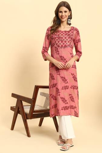 Women Trending Floral Printed Cotton Straight Kurta
