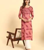 Women Trending Floral Printed Cotton Straight Kurta