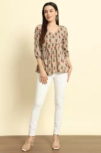 Women Trending Floral Printed Short Kurta