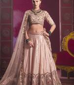 Peach Silk Blend Sequins Designer Embroidered Thread Work Lehenga Choli