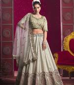 Light Green Silk Blend Sequins Designer Embroidered Thread Work Lehenga Choli